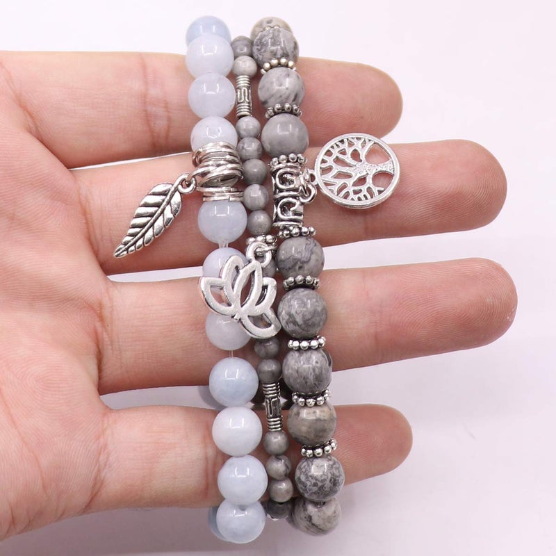UEUC Tree of Life Yoga Healing Stone Bracelets,Multilayer Lotus Chakra Stone Reiki Bracelet Sets,Anxiety Crystal Natural Stone,for Women Stress Relief - Image 4